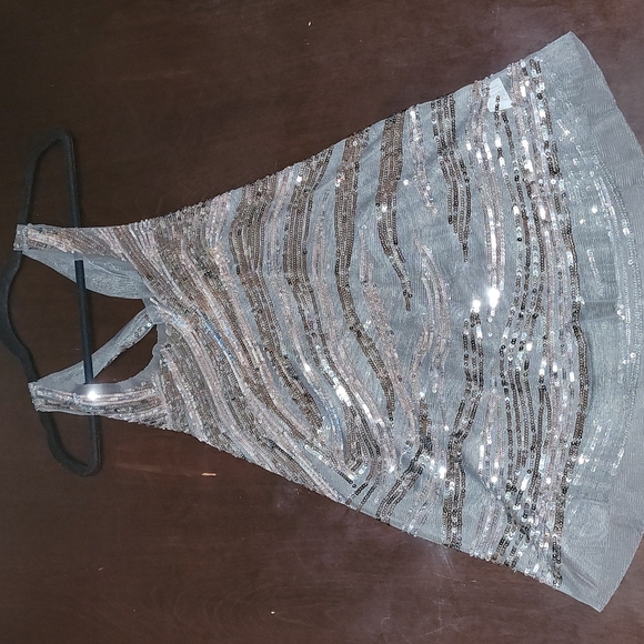 Oversized Sheer Sequin Hi Lo Racerback Flowy Evening Cocktail Tunic Top Size Lrg - Picture 3 of 12